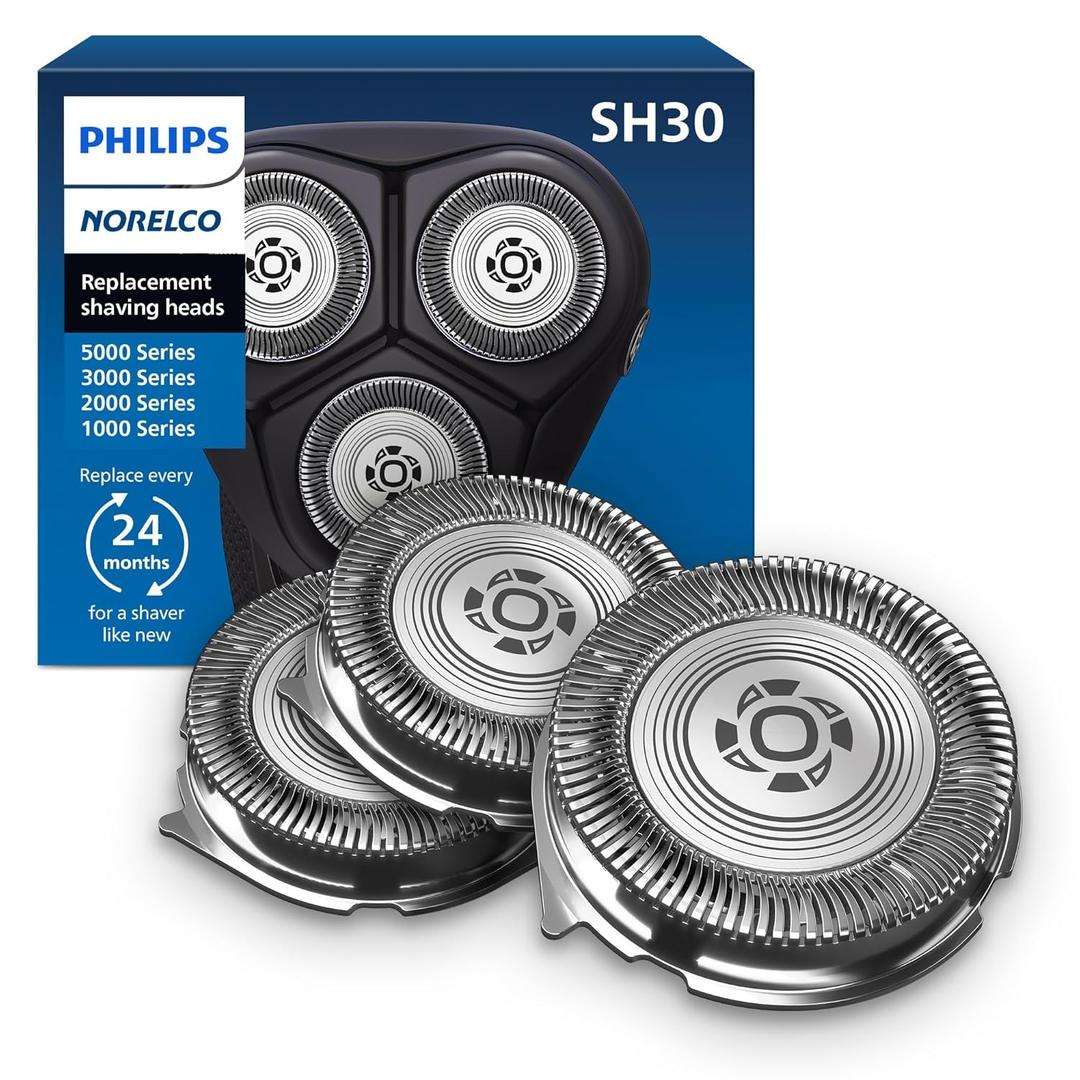 Philips Norelco SH30/52 Genuine Shaving Heads, Compatible with Philips Shavers Series 1000, 2000, 3000 and 5000, Powerful Performance, Self-Sharpening, 3 Pieces, Model SH30/52