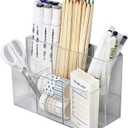 Acrylic Pen Holder, Multifunctional Transparent Pen Holder, Transparent Makeup Brush and Desk Accessories with 6 Compartments for Classroom, Bedroom Tytlyworth