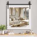 Hasipu Farmhouse Bathroom Mirror, 31"x31" Rustic Wood Framed Wall Mounted Mirror, White Vintage Vanity Mirror Barn Door Style Decrative Mirrors