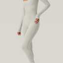 QINSEN Womens Sexy Square Neck Long Sleeve Full Length Leggings Bodycon Stretch Jumpsuit (White, Large)