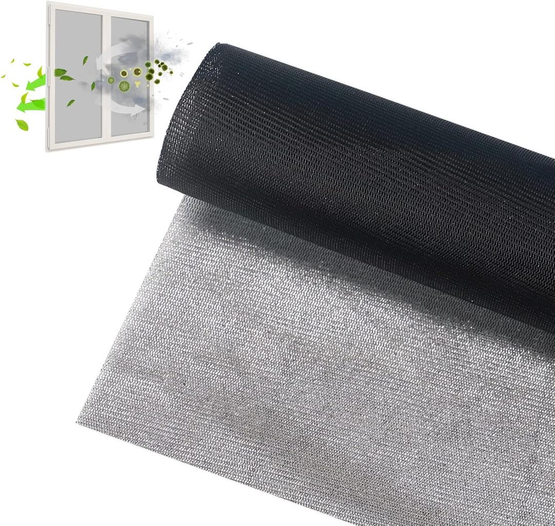 Solar Window Screen Mesh, Anti-UV Solar Screen Fabric Replacement 53" x 72", Adjustable Pollen/Dust/Floc/Rain Barrier Net for Windows, Door, Patio (Black)