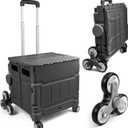 Foldable Utility Cart with 8 Wheels, Collapsible Rolling Cart with Telescoping Handle & Lid, Portable Organizer Crate for Shopping, Teachers, Office, Travel, Books, Snacks, Stairs (Black)
