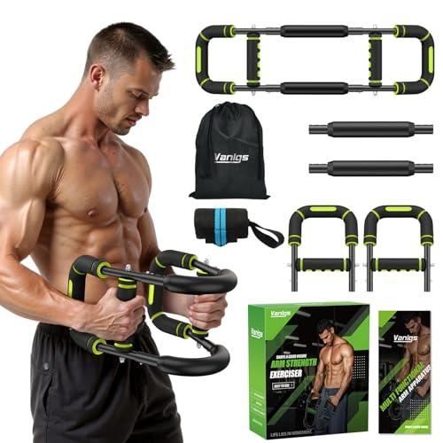 Vanlgs Twister Arm Trainer for Men, Chest Workout Equipment 5-Level Adjustable (40-130lb) with Ergonomic 27° Targets Biceps/Clip/Thigh, Portable Exerciser for Home Gym Travel Fitness, Green