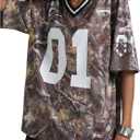 RoseSeek Women's Number Print Mesh Oversized Jersey Shirts Striped Trim Half Sleeve Baggy Camo Graphic Tees (Large, Multicolor)