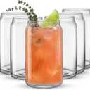 JoyJolt Drinking Glass Cups Set of 6-16oz Beer Can Glasses. Clear Soda Can Shaped Glass Cups, Cute Iced Coffee Cup Tumblers, Cold Drink Glassware, Unique Water, Tea, Cocktail Glass Set