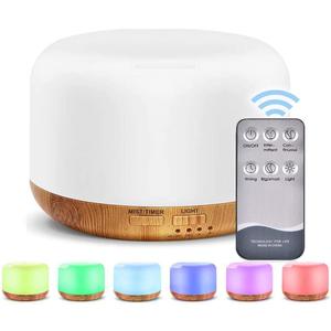 Oil Diffuser Humidifier 300ML,Electric Ultrasonic Air Aroma Diffusers Vaporizer,Scent Mist Defuser with Remote,Auto-Off,7led Color Changing Light for Large Bed Room,Home,Office (Light Wood Grain)
