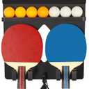 Ping Pong Paddle Holder Wall Mount Hold 8 Paddles, Ping Pong Rack Dart Holder 2-in-1, 100% Solid Wood Table Tennis Organizer, Black