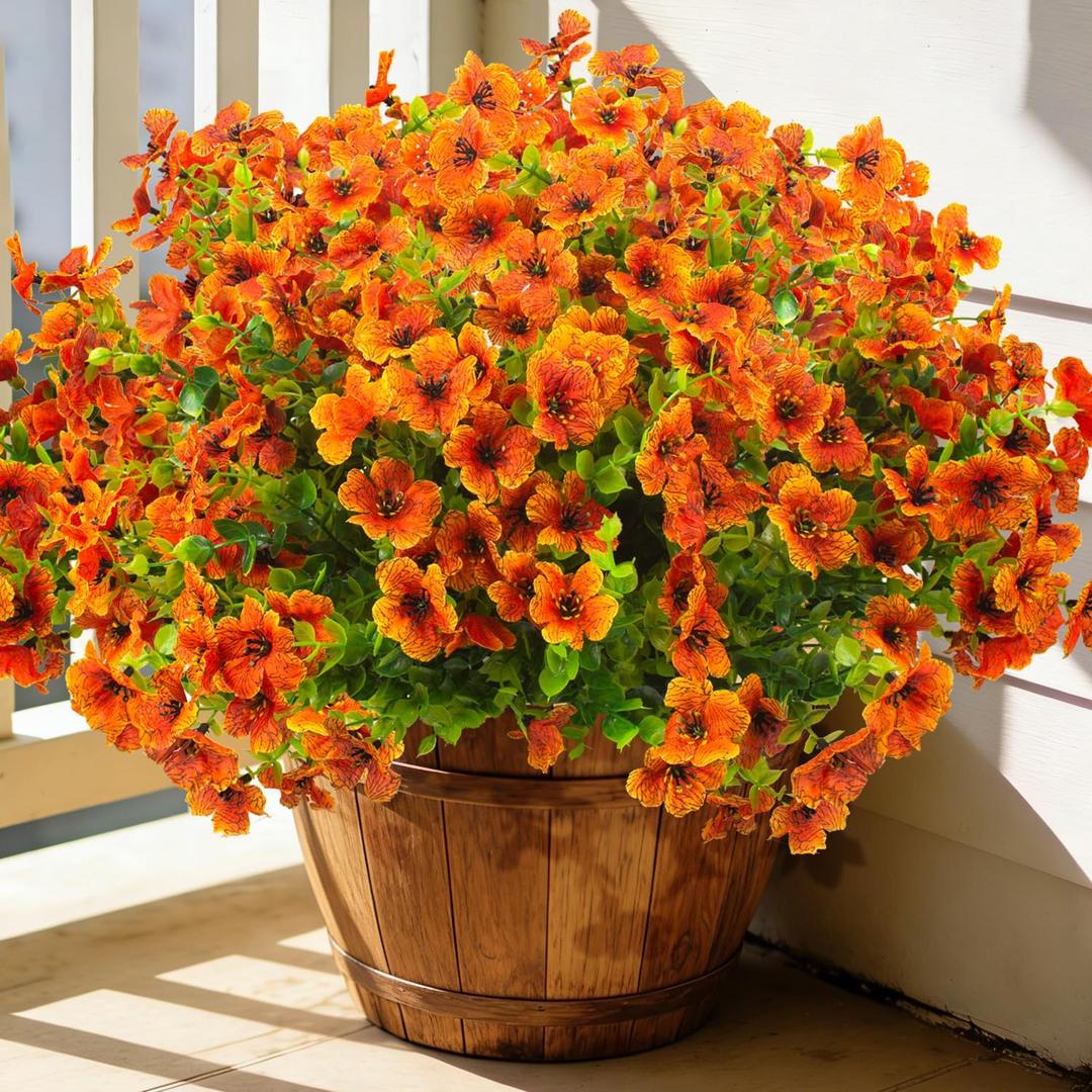 Grunyia 20 Bundles Artificial Flowers for Outdoors, UV Resistant Fake Plants Flowers Greenery Shrubs Plants for Decoration Outside Plants Hanging Planter Home Garden Decor (Orange)
