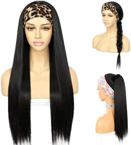 SAPPHIREWIGS Black Straight Headband Wig for Women Synthetic Headband Wigs Glueless Heat Resistant Natutal Looking for Daily Party Use 26 Inch