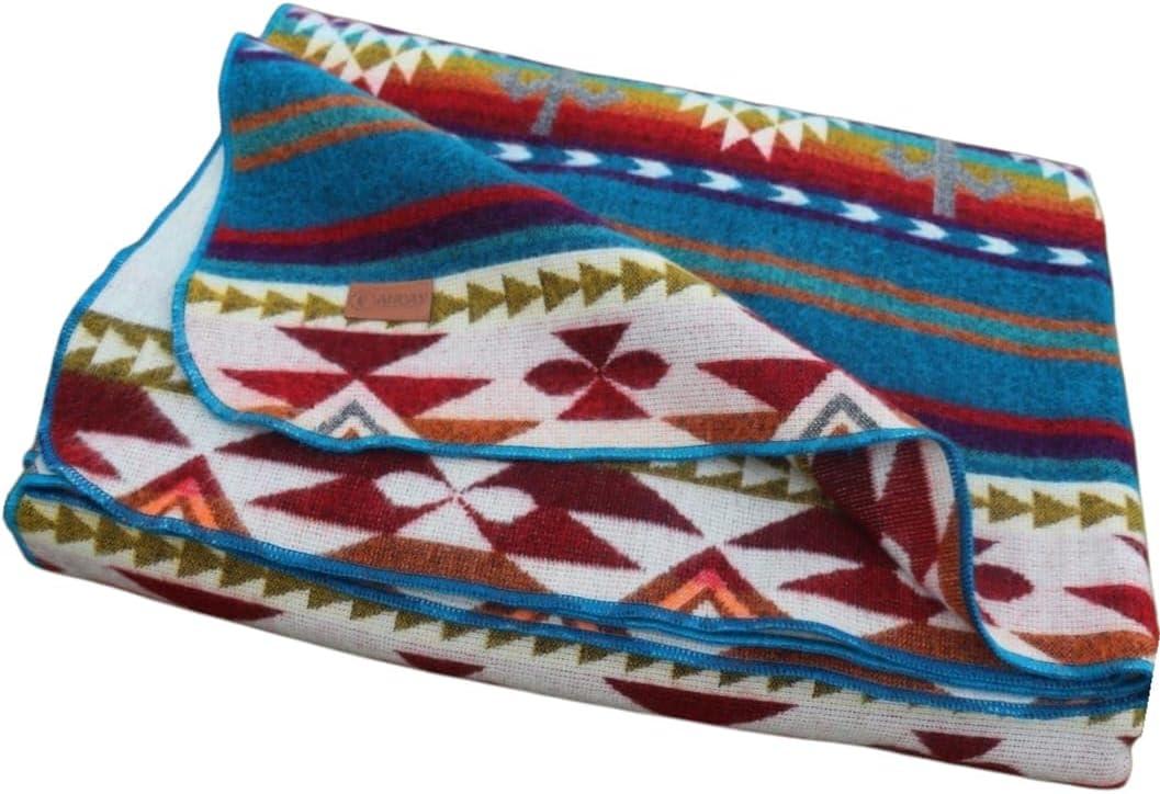 Alpaca Wool Blanket  Reversible 2 in 1, Thick and Ultra Soft, Hypoallergenic, Non-Itchy  Cozy Blanket for Sofa, Bed, and Home Dcor.Turquoise Geometric, Throw Size