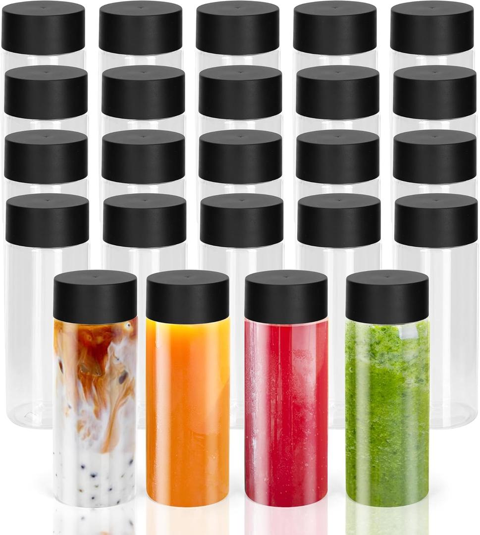 24 Pcs Clear Plastic Bottles Empty Sensory Bottles with Caps,12 Oz/ 350 ml PET Plastic Juice Reusable Leakproof Drink Container Bulk for Juice Milk (Black Lid)