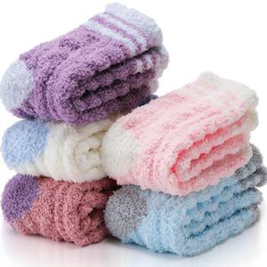 ANTSANG Fuzzy Socks for Women, Fluffy Warm Soft Slipper Socks for Winter & Home, Ideal for Teen Girls (Assorted Stripes)