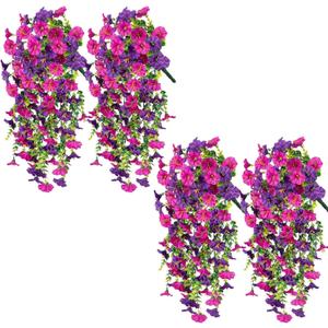 Artificial Hanging Morning Glory Flowers,4PCS Realistic Artificial Hanging Flowers for Outdoor, Wedding Corridor Yard Gardens Porches Patios Balconies Aisle Decor, Color (4)