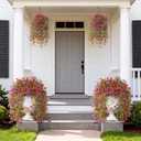 ZFProcess Artificial Hanging Flowers for Outdoors, 2 Pcs Fake Hanging Plant Spring Summer Decor, UV Resistant No Fade Realistic Faux Flower for Front Door Porch Planter Patio Garden Yard(Red Purple)