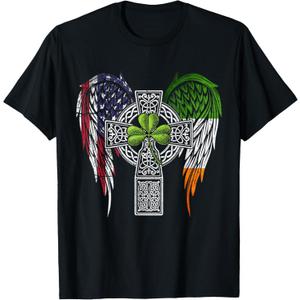 USA Flag Celtic Cross Irish American St Patrick's Day T-Shirt, XS 