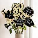 COCHIE Class of 2025 Graduation Party Decorations, Table Centerpieces Sticks for Grad Parties Supplies, Shiny Table Topper Decor for Kindergarten Preschool High School College (Glitter Black and Gold)