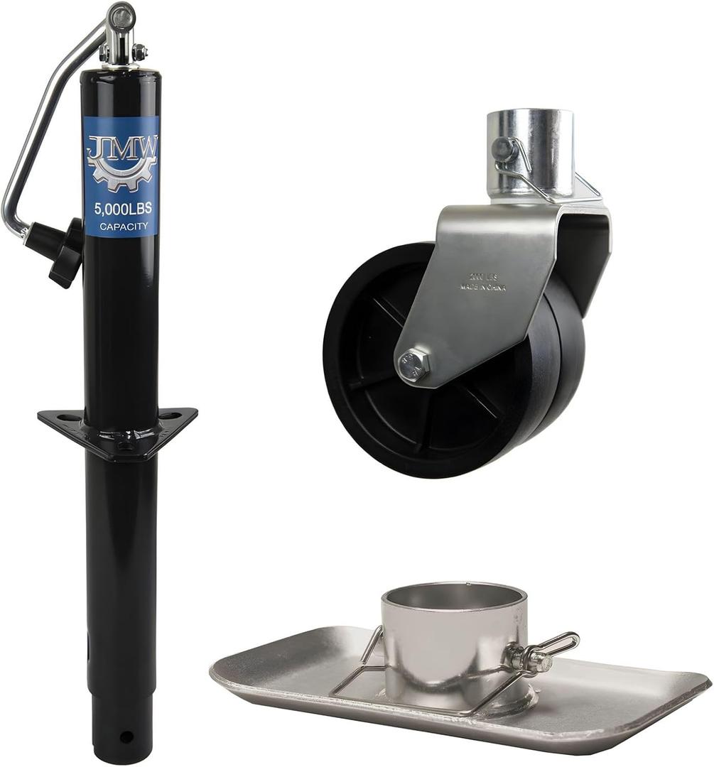 Jeremywell A-Frame Trailer Jack 5,000 lbs Capacity Heavy Duty w/Galvanized Foot Plate Supports 5000lb + 6 Dual Jack Caster Wheel Supports 2000 lbs for RV Boat Camper