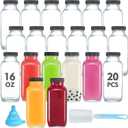 Glass Square Juice Bottles with Lids20Pcs 16 oz Vintage Water Bottles for Juicing,Hot Sauce,Ginger JarKombucha,Potion,Milk Bottles,Oil,Whiskey,Portable Travel Bottle