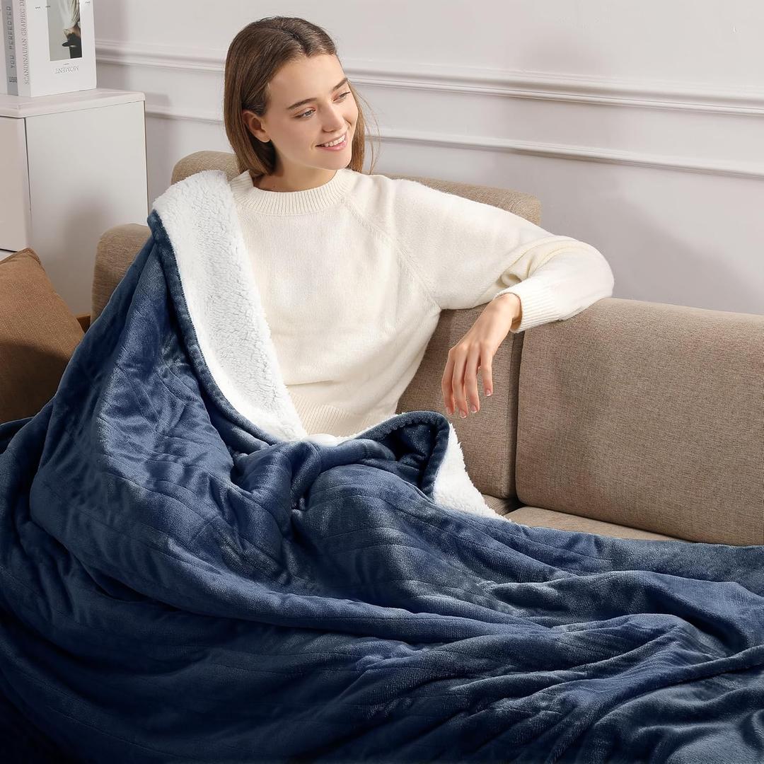 Electric Blanket 62X84in Heated Blanket Twin Size - Fleece Heating Blanket Washable with 5 Heating Level & 10 Hour Auto Off for Office, Chair Heated Blanket for Winter, Great Gift Ideas(Navy Blue)