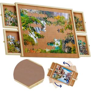 1500 Piece Wooden Jigsaw Puzzle Table - 4 Drawers, Rotating Puzzle Board | 35 X 28 Jigsaw Puzzle Board | Puzzle Cover Included - Portable Puzzle Tables for Adults and Kids by Beyond Innoventions