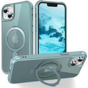 Hocase for iPhone 14/13 Case 6.1", with Magnetic Ring Stand [Compatible with MagSafe] [Military Grade Protection] Slim Shockproof Translucent Protective Phone Case - Teal