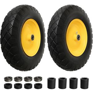 4.80/4.00-8" Tire and Wheel Assembly Set for Wheelbarrows, 5/8" or 3/4" Bore Wheelbarrow Tires for Utility Cart, Wheel Barrel, Wagon, Trailer, Dolly, 16" Solid Rubber Tires Without Flat Spots, 2 Pack
