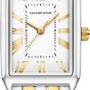 Gold Watches for Women with Vintage Rectangular Case,White Roman Dial,Stainless Steel Band,Adjustment Tool Included,Water Resistant