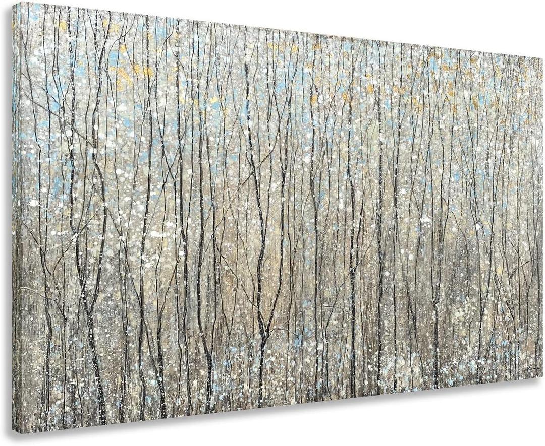 Yihui Arts Abstract Tree Canvas Wall Art - Brown Forest Paintings with Gold Foil - Modern Landscape Pictures for Living Room Bedroom Bathroom Decor