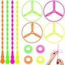 Sotiff 100 Sets Flying Disc Toys Twisty Pull String Flying Saucer Bulk Pull Helicopter Toy Twist Disc Flyer Saucers with Launcher Rings and Twist Sticks for Kids Party Favor Prizes, 4 Random Color