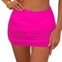 SherryDC Women's Ruched Mesh Bikini Swimsuit Bottoms High Waisted Sheer Short Swim Skirt, S
