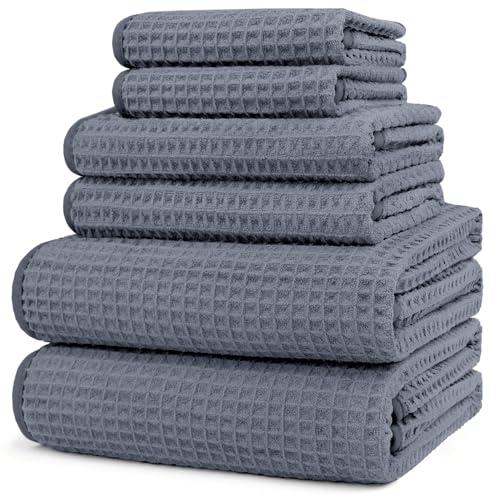 HOMEXCEL 3 Piece Premium Towels Set, 1 Bath Towels, 1 Hand Towels, and 1 Wash Cloths, Soft, Highly Absorbent and Quick Dry Microfiber Waffle Towel for Bathroom, Gym, Shower, Hotel, and Spa, Grey
