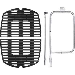 DELSbbq 7646 Cast Iron Grates and 65032 Grill Burner for Weber Q300 Q320 Q3000 Q3200 57060001 586002 Gas Grills, Replacement Parts for Weber 7584, 65032