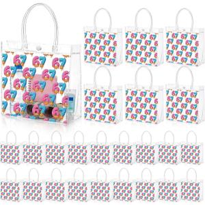 Leinuosen 20 Pcs 6 7 Theme Ice Cream Clear Gift Bags with Handles PVC Ice Cream Goodie Bags Bulk Donut Party Favors Sport Themed Wrap Team Birthday Party Supplies for Treat Candy Snack
