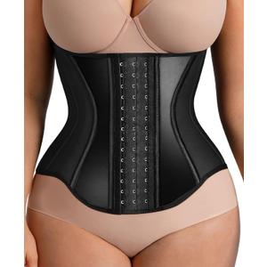 FeelinGirl Waist Trainer for Women Tummy Control Working Out Shapewear Latex Glossy Waist Cincher with Adjustable Hooks (Black), XL