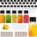 100 Pcs 2 oz Plastic Juice Shot Bottles with Caps Lids Ginger Shot Bottles | BPA FREE, FOOD GRADE MATERIAL, LEAK PROOF, REUSABLE, Clear, Scale and Labels, Portable, for outdoor camping or picnicking