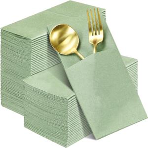 Seajan 120 Pcs Sage Green Linen Feel Napkins 2 Ply Sage Green Wedding Napkins Disposable Soft Linen Dinner Guest Hand Towels for Wedding Bridal Baby Shower Decorations Supplies