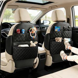 Seat Back Protectors for Kids Car Kick Mats with Large Pocket Organizer Waterproof Dustproof Anti-Scratch Front Seat Back Cover Fits Most Vehicles 2PCS