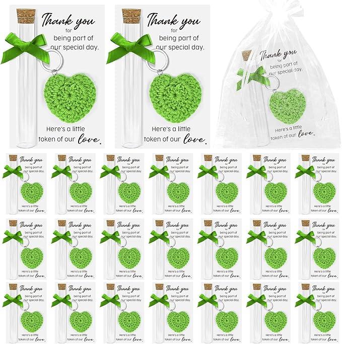 Cinrobiye 50 Set Wedding Favors for Guests Crochet Heart Keychain Bulk with Glass Jars Thank You Cards Organza Bags Handmade Bridal Shower Bachelorette Party Gift Souvenirs