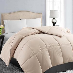 EASELAND Oversized King Down Alternative Comforter - Quilted Duvet Insert for All Seasons, Soft Lightweight with Corner Tabs, Summer Winter Warm Bedding, Beige 98x116 Inches