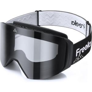 Freela Ski Goggles- Frameless, Magnetic OTG Snow Goggles Interchangeable Lens UV400 Protection Anti-Fog for Adult Men Women (Grey Lens Vlt 28%)