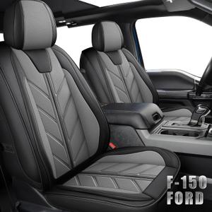 Truck Seat Covers Compatible with Ford F-150 2009-2025 XL XLT Lariat King Ranch Platinum Tremor Pickup Faux Leather Cushion Protector Fit Ford F150 Crew Cab(Black+Gray, Front Seat)