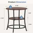 DUMOS Side Round Table for Living Room, 2-Tier Accent End Table with Storage Shelf,Sturdy Metal Frame Nightstand for Small Space, Round Bedside,Rustic Brown and Ink Black, 21.7"D x 21.7"W x 21.7"H