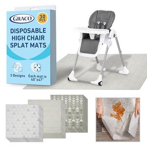 Graco Baby Disposable Splat Mats, 30 Sheets with Assorted Designs, 47" x 40", Eco-Friendly Floor Protector for Mealtime, Home & Restaurant Use