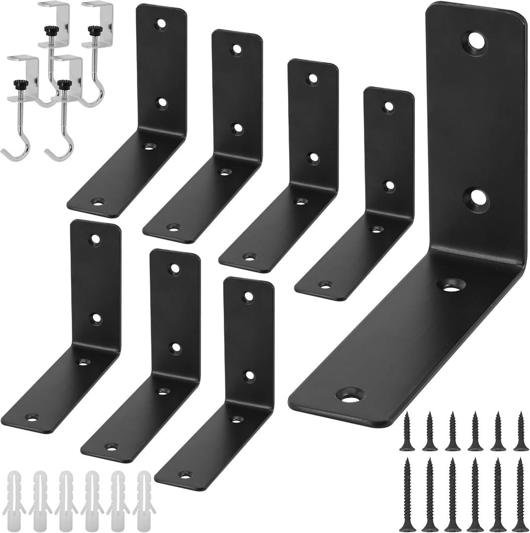 L Floating Shelf Brackets,8 Pack Heavy Duty L Brackets for Shelves, L 5" X H 4" Black Metal Countertop Support Brackets,Wall Mounting for Wood