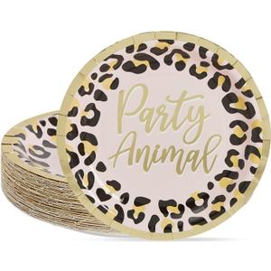 Sparkle and Bash Cheetah Print Paper Plates for Party Animal Safari Birthday Supplies (9 In, 48 Pack)