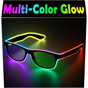 YouRfocus Led Light up Glasses Multi-Color Glow in the Dark Neon Glasses for Rave Party, EDM, Halloween, Wired with Battery Power (6 colors)