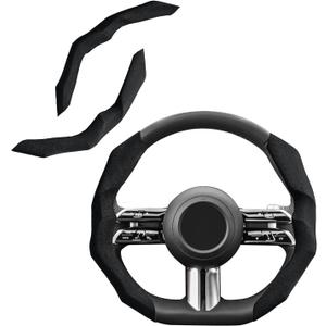 Suede Steering Wheel Cover with Anti-Slip Lining and Segmented Design 2pcs Universal Steering Wheel Protector for Men and Women, Car Interior Accessory (Suede Black)