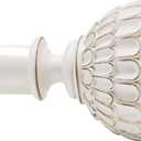 Vintage White Boho Curtain Rod for Windows 18 to 64 inch, 1-inch Heavy-Duty Adjustable Curtain Rod with Decorative Pinecone finials for Farmhouse Living room, Bedroom, Dining room