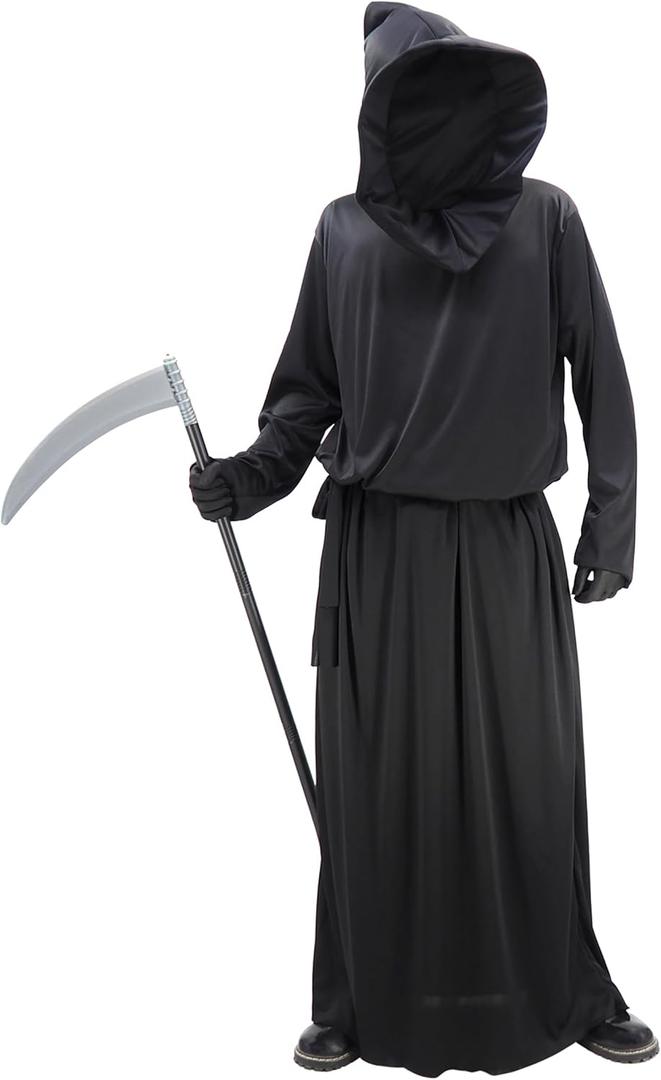 Grim Reaper Costume Set Men & Women Black Hooded Robe Halloween Cosplay Phantom Costumes Robe Cloak Cape (Black Cloak Cape)
