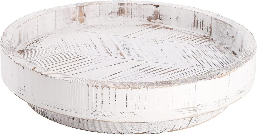 TOPZEA 12" Wood Lazy Susan Turntable Organizer, Farmhouse Cabinet & Countertop Turntable Tray, 360° Rotating Round Kitchen Counter Tray for Spice Jar, Pantry, Dinning Table, Rustic Decor